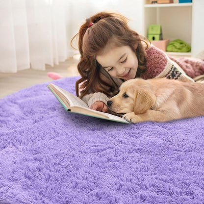 OLANLY Round Light Purple Area Rug - Soft, Fluffy, Machine Washable 8 ft Circle Carpet for Bedrooms & Nurseries