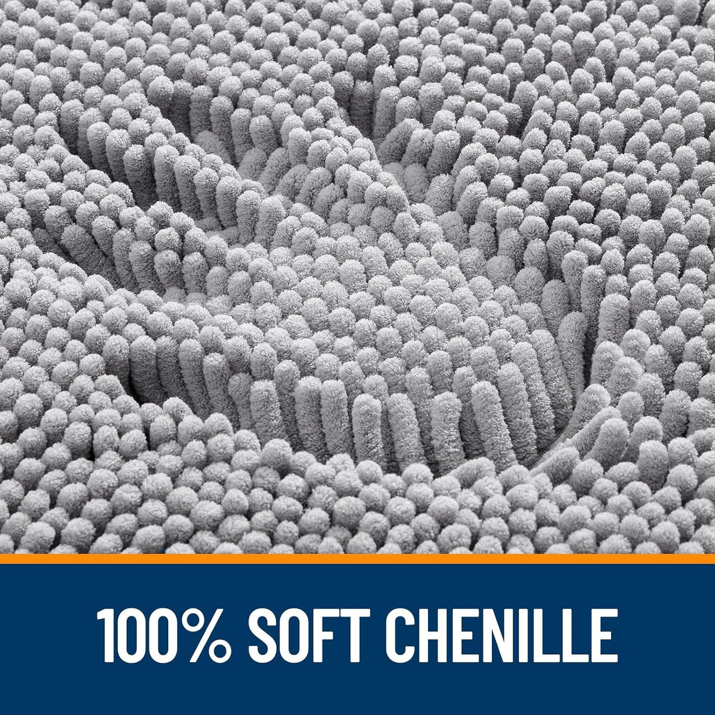 OLANLY Chenille Bath Rug Set - U-Shaped Toilet Rugs & Bath Mat | Grey, 3-Piece Bundle (30x20 & 24x20)