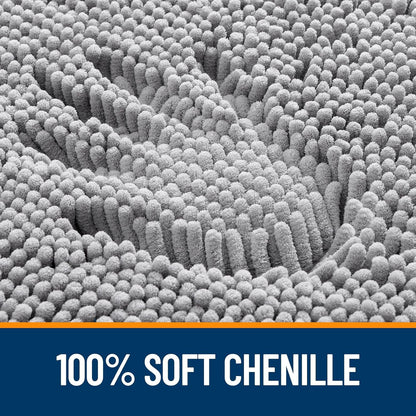 OLANLY Chenille Bath Rug Set - U-Shaped Toilet Rugs & Bath Mat | Grey, 3-Piece Bundle (30x20 & 24x20)