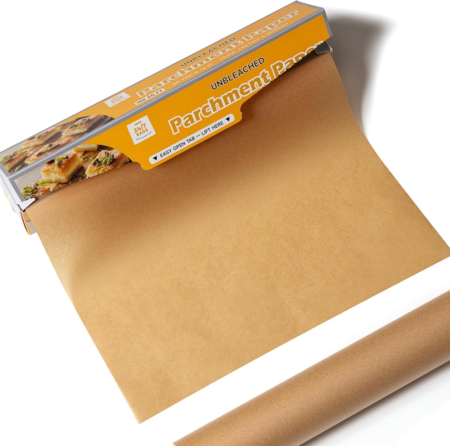 24/7 Bags Parchment Paper Roll - Non-Stick, Food Safe, 300 Sq Ft, 12" Wide | Ideal for Baking & Air Frying