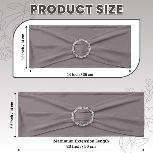 MDS Spandex Chair Sashes - 250 Universal Stretch Bows with Buckle Slider for Wedding Decor | Silver Gray