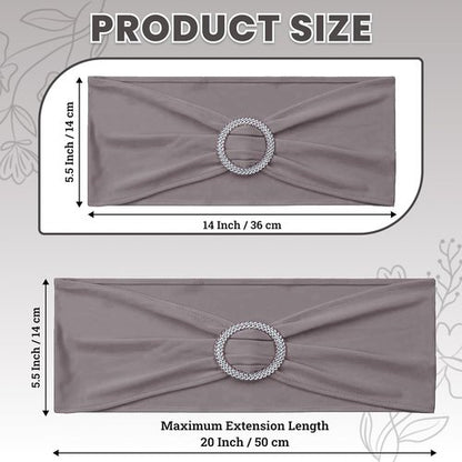 MDS Spandex Chair Sashes - Premium Stretch Covers with Buckle Slider | Universal Fit for Weddings & Events - Silver Gray