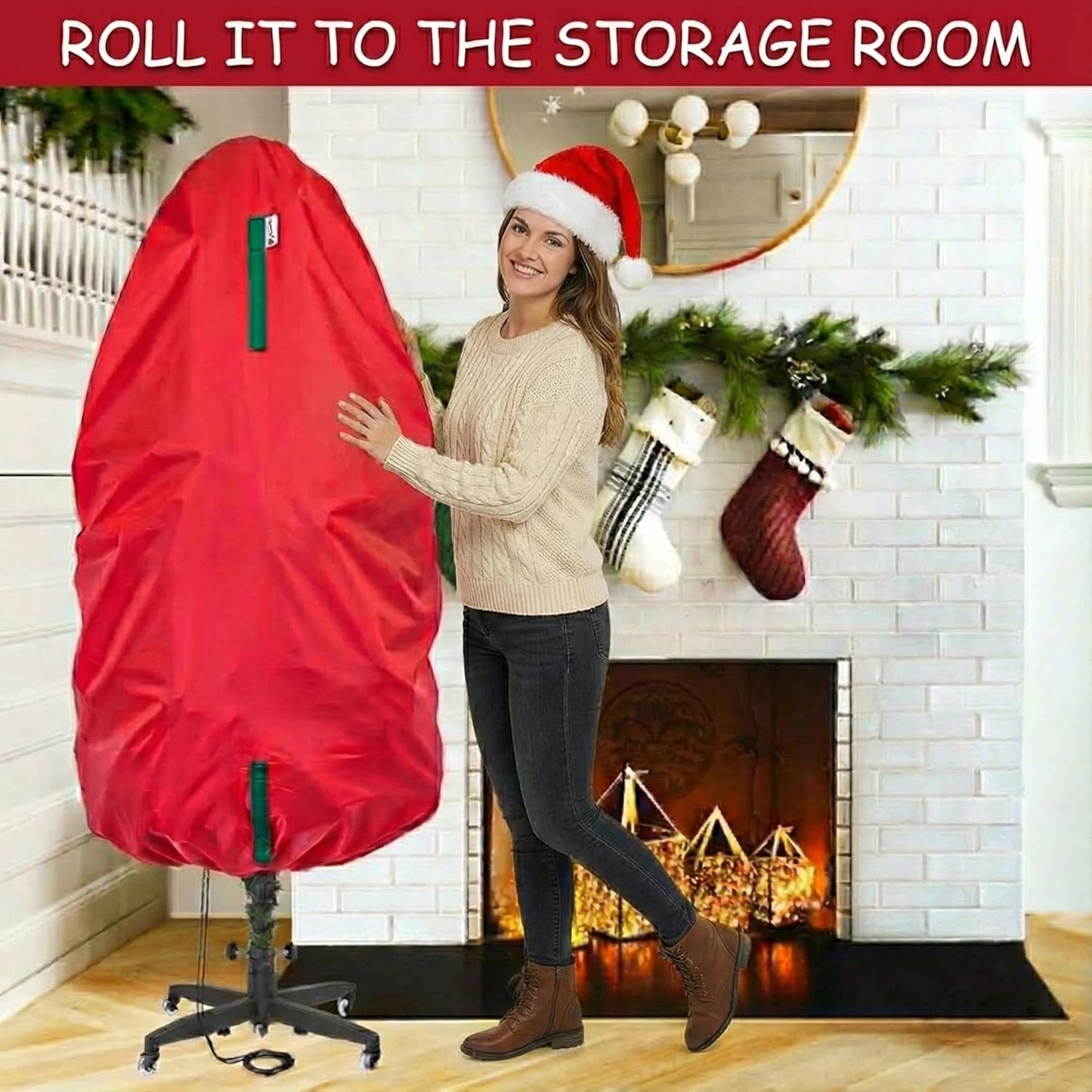Skiennix Upright Christmas Tree Storage Bag - Durable Dustproof Cover for 5 Ft Artificial Trees | Easy to Use, Red