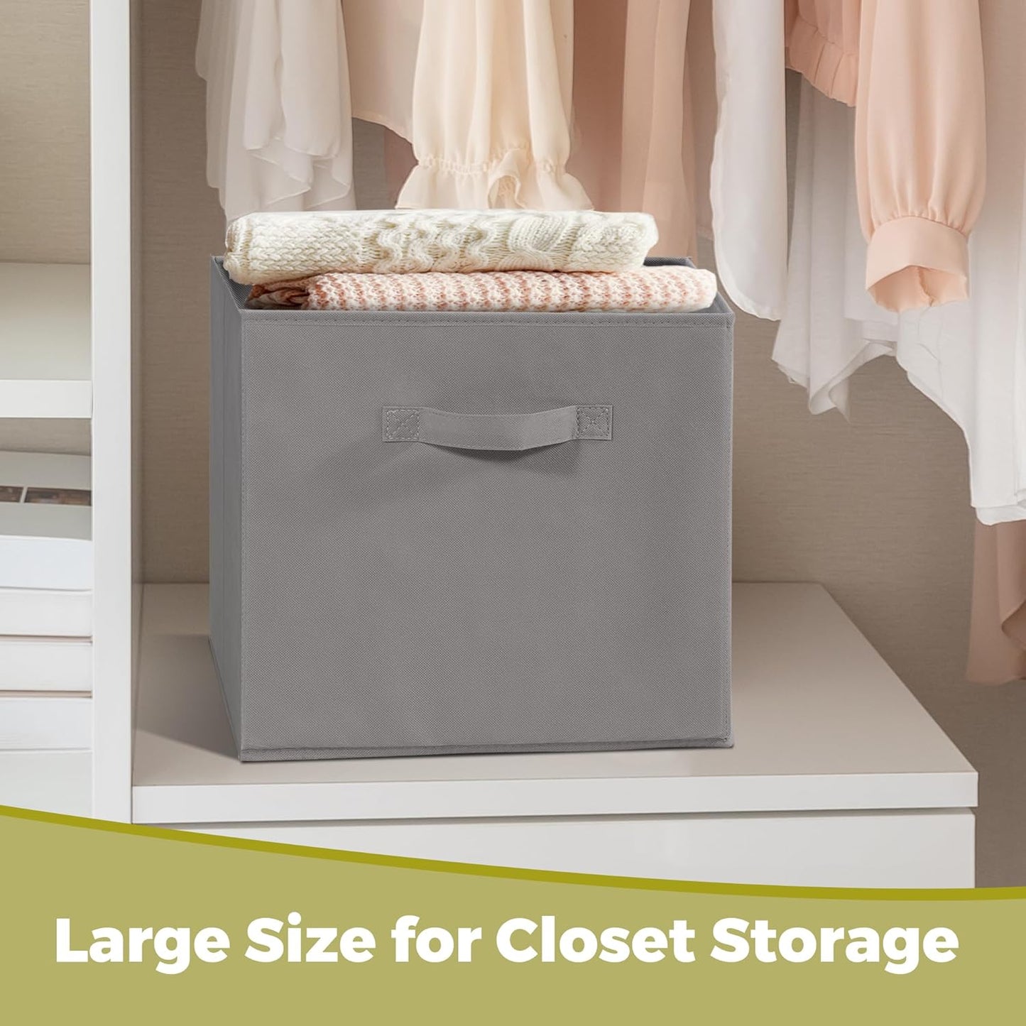 Skiennix Storage Bins - Set of 4 Collapsible Fabric Cubes with Handles - Grey Closet Organizers