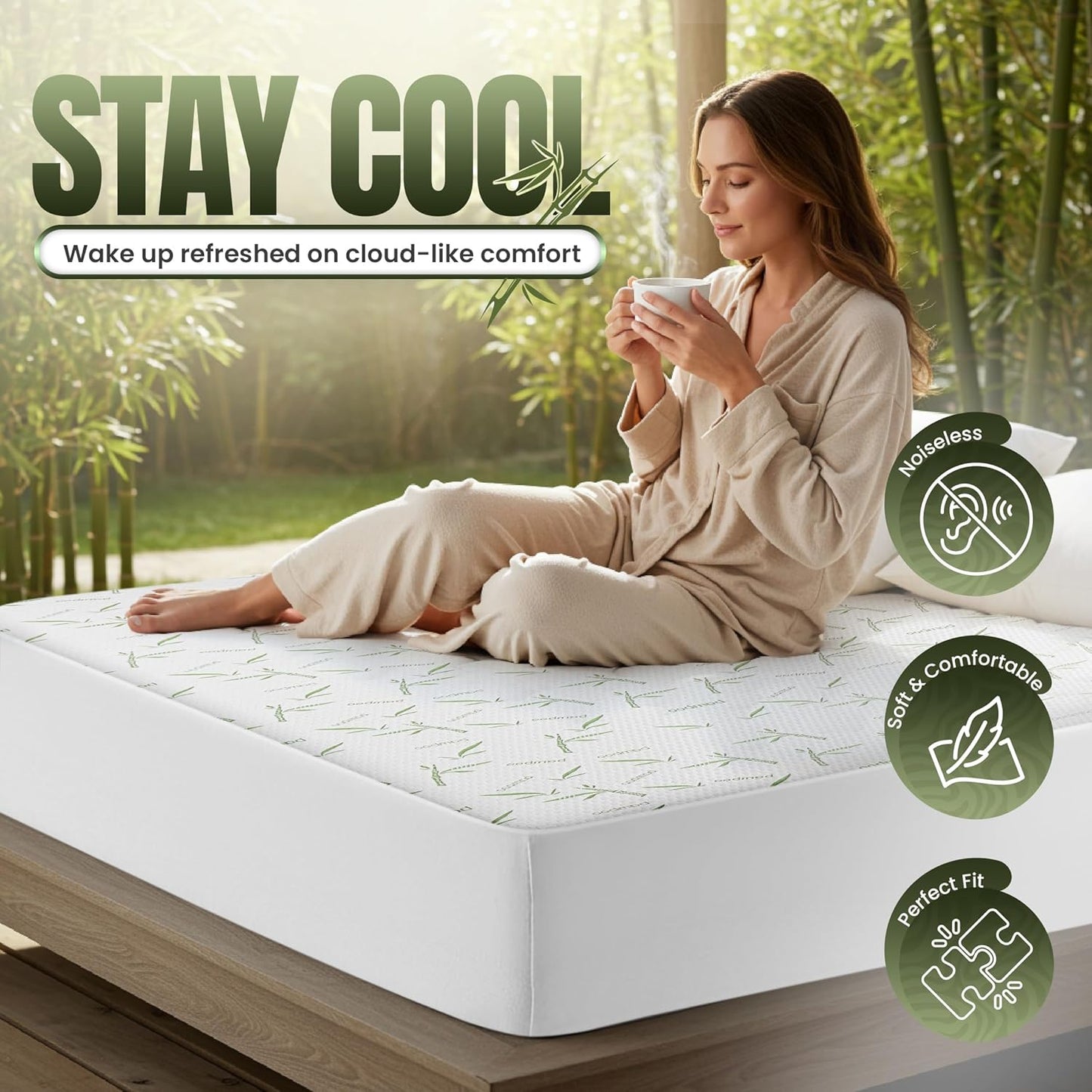 Utopia Bedding Waterproof Mattress Protector - Queen Size Bamboo Viscose Cooling Cover | Soft & Breathable with 17-Inch Deep Pockets