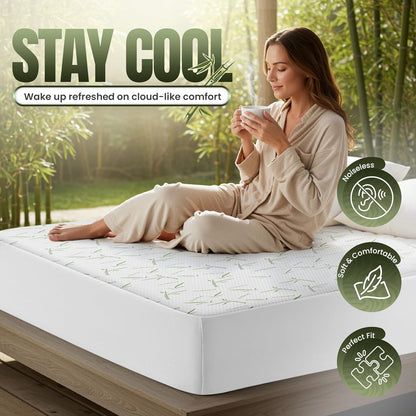 Utopia Bedding Waterproof Mattress Protector - Queen Size Bamboo Viscose Cooling Cover | Soft & Breathable with 17-Inch Deep Pockets