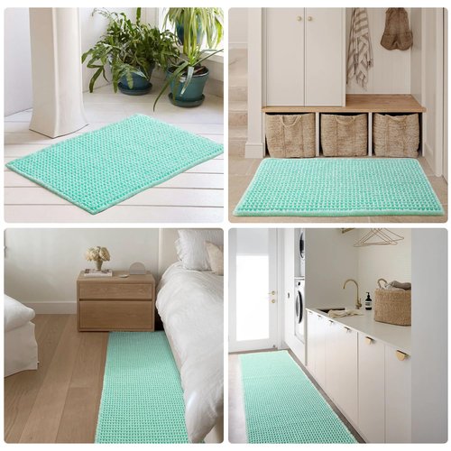 TYUU Waffle Bath Mat, Boho Bathroom Rugs Non Slip Washable Super Absorbent Quick Dry Cute Bath Mat Farmhouse Bathroom Decor, 36"x24" Aqua Blue