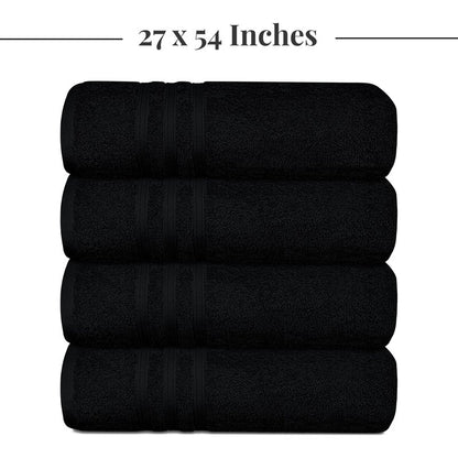 Tens Towels Pack of 4 Soft Bath Towels, 100% Cotton, 27 x 54 Inches, Lightweight & Quick-Dry, Ideal for Daily Bathroom Use, Practical & Comfortable, Black