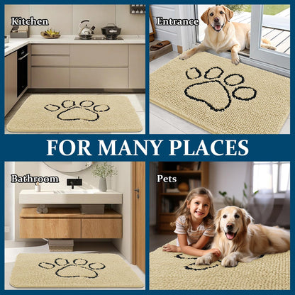 OLANLY Dog Door Mat - Absorbent Non-Slip Mud Mat for Indoor Use | Paw Print Design 36x24