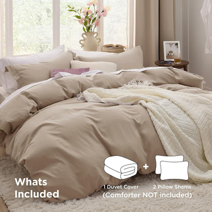 Bedsure Duvet Cover Set - King Size Light Brown Cotton-Like Bedding, 3 Pieces with Zipper Closure & Pillow Shams