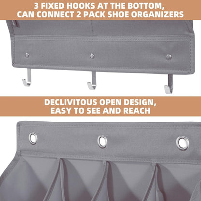 Storage Maniac Over Door Shoe Organizers - 12 Pocket Hanging Shoe Rack for Dorms & Closets | Grey