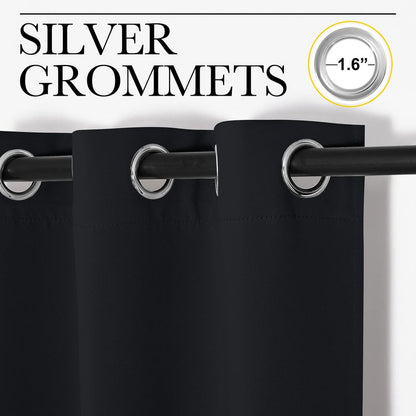 NICETOWN Bathroom Blackout Curtains and Drapes, Black Solid Thermal Insulated Grommet Blackout Drapery Panels for Window (2 Panels, 55 inches Wide by 68 inches Long, Black)