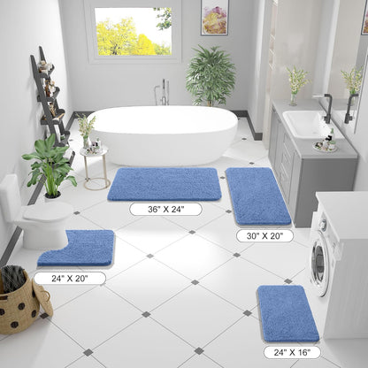 OLANLY Bathroom Runner Rugs - Soft Absorbent Chenille Bath Mats | Quick-Dry, Machine Washable, 59x24, Cornflower Blue