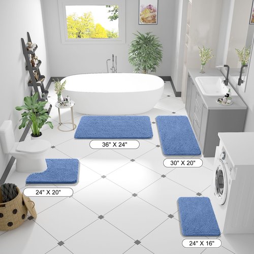 OLANLY Bathroom Rugs 40x32, Extra Soft Absorbent Chenille Bath Rugs, Rubber Backing Quick Dry, Machine Washable Bath Mats for Bathroom Floor, Tub and Shower, Home Decor Accessories, Cornflower Blue