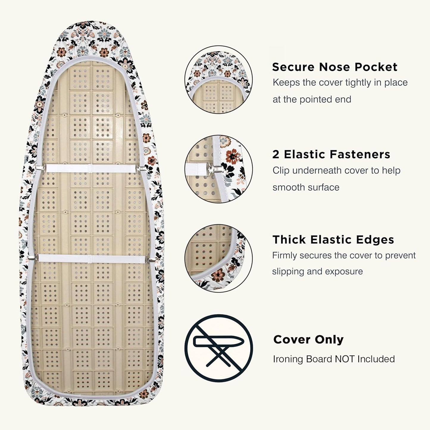 UniSimp Ironing Board Cover - Extra Thick Natural Cotton, Scorch & Stain Resistant | 18"x49" Floral Design