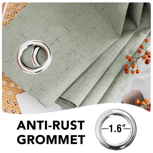 H.VERSAILTEX Linen Blackout Curtains 72 Inches Long 100% Absolutely Blackout Thermal Insulated Textured Linen Look Curtain Draperies Anti-Rust Grommet, Energy Saving with White Liner, 2 Panels, Sage