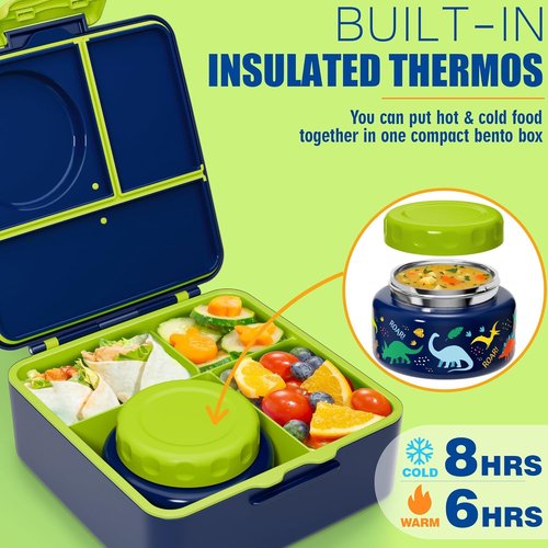 Fimibuke Kids Bento Lunch Box - Leakproof & Insulated Food Jar with Water Bottle | 3-4 Compartment Design