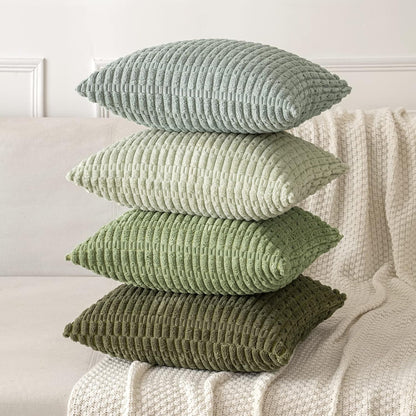 MIULEE Euro Sham Pillow Covers - Soft Boho Striped Corduroy | Pack of 2, 24x24 Inch, Olive Green