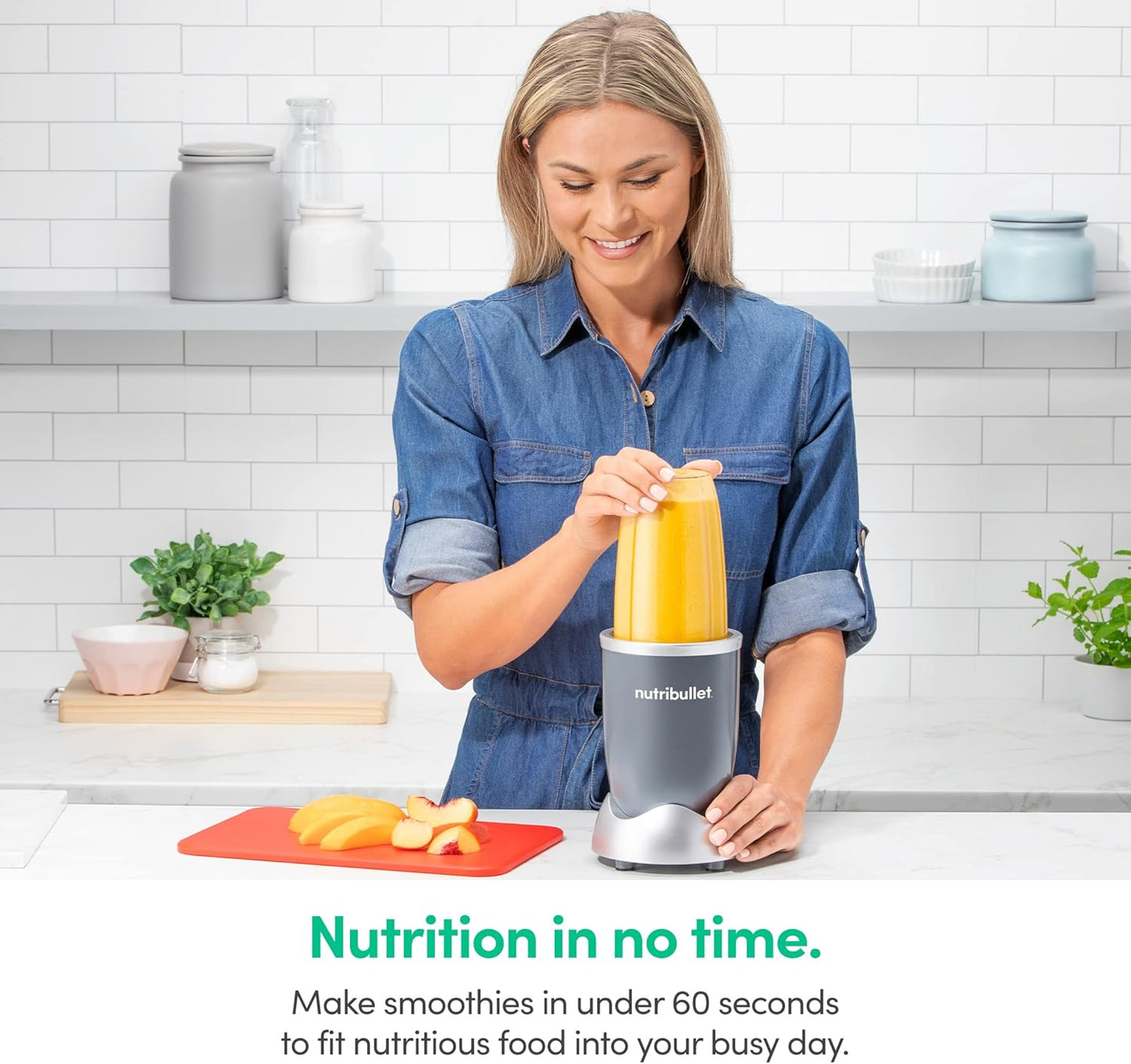 Nutribullet Personal Blender - 600 Watt for Smoothies & Shakes | 24 Ounces, Gray, NBR-0601WM