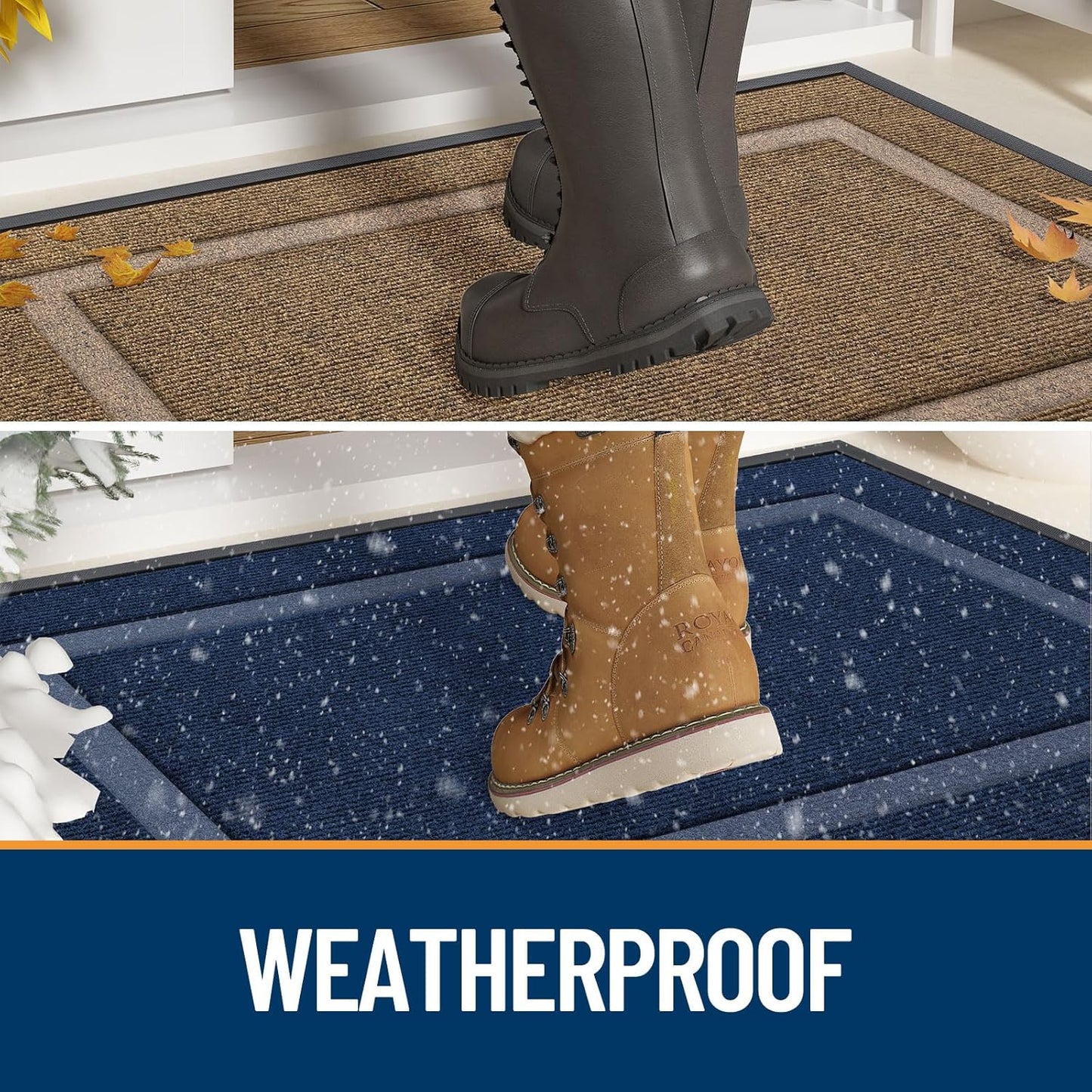 OLANLY Indoor Outdoor Doormat - Waterproof, All-Weather, Easy Clean | Sturdy Natural Rubber, 36x24, Grey