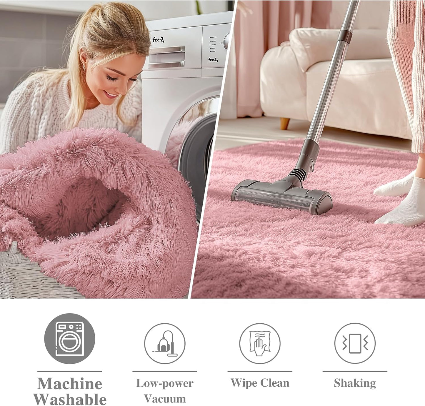 OLANLY Round Area Rug - Soft, Fluffy, Machine Washable 3 ft Pale Pink Carpet for Bedroom & Nursery Decor