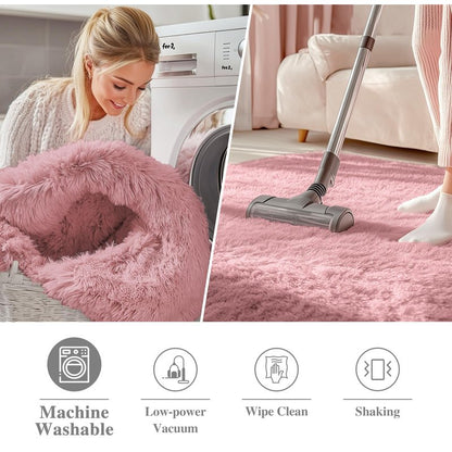 OLANLY Pale Pink Round Rugs for Bedroom - Machine Washable, 7 ft Circle Area Rugs for Living Room, Soft and Fluffy Shaggy Carpet for Teen Girls and Boys, Nursery Rooms, Dorms, Home Decor Aesthetic