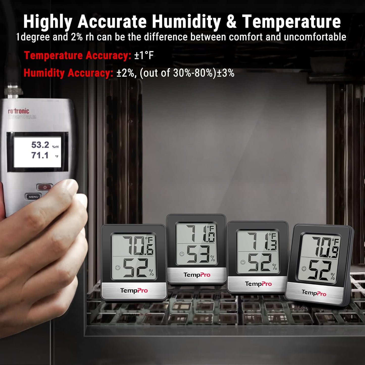 TempPro Digital Hygrometer - Indoor Thermometer with Humidity Monitor | Compact Mini Design