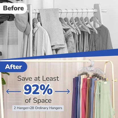 Antimbee Legging Hangers | Clear Pants Organizer with Large Clips | 2-Pack for Space-Saving Closet Storage