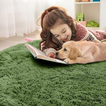 OLANLY Green Round Rugs for Bedroom - Machine Washable, 2 ft Circle Area Rugs for Living Room, Soft and Fluffy Shaggy Carpet for Teen Girl and Boys, Nursery Rooms, Dorms, Home Decor Aesthetic