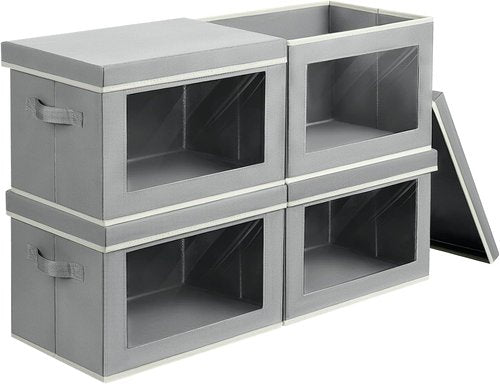 Homsorout Storage Bins - 4 Pack Large Fabric Organizing Cubes with Lids & Handles | Grey