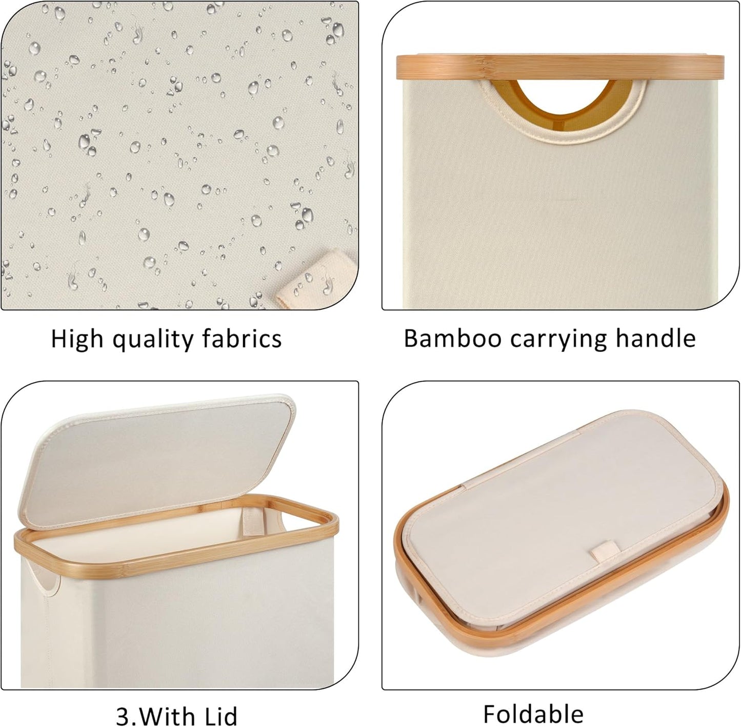 Regine Switzerland Slim Laundry Hamper - 60L Narrow Design with Lid & Bamboo Handle | Beige