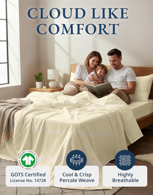 LANE LINEN 100% Organic Cotton Queen Sheets - Soft, Breathable 4-Piece Set with Deep Pockets - Natural