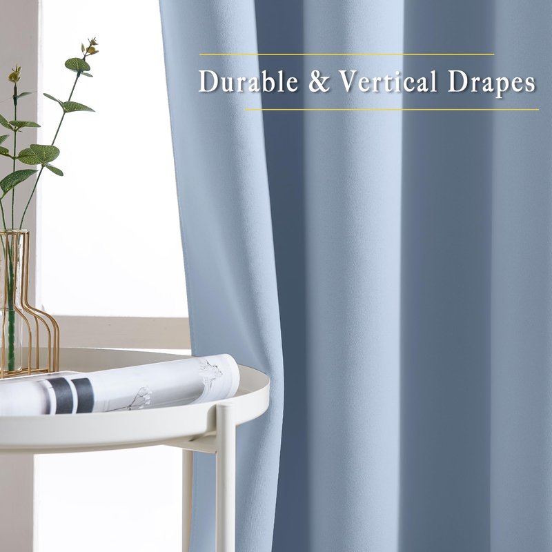 NICETOWN Vintage Blue Blackout Bedroom Curtains 96 inches Long, Grommet Thermal Insulated Room Darkening Window Treatments Sound Reducing for Living Room, W46 x L96, 2 Panels