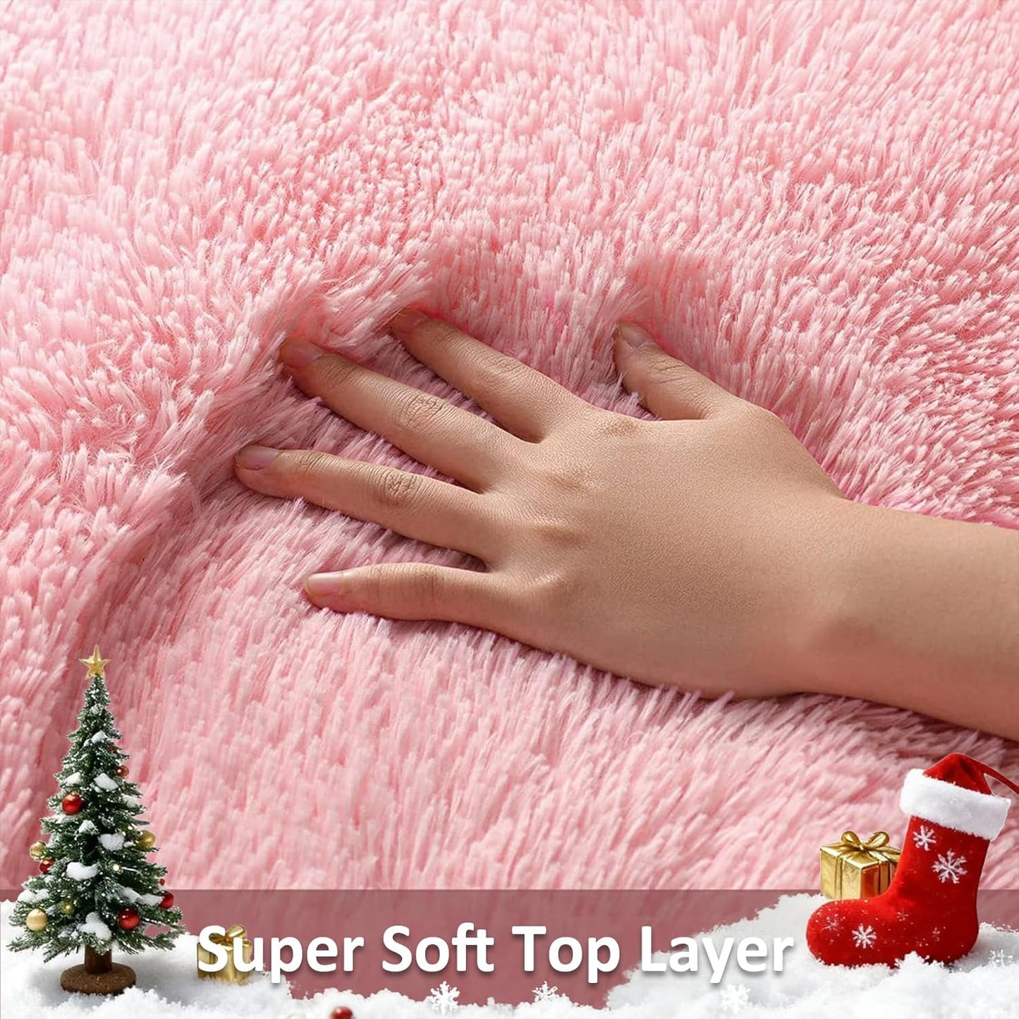 Ophanie Pink Area Rug - Fluffy Fuzzy Shag Carpet for Kids | Soft Plush 5x8 Bedroom Decor