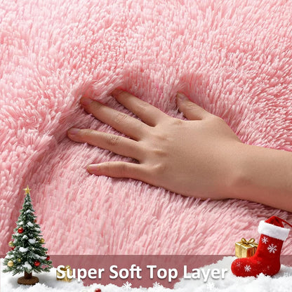 Ophanie Pink Area Rug - Fluffy Fuzzy Shag Carpet for Kids | Soft Plush 5x8 Bedroom Decor