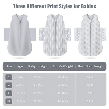 SWEET DOLPHIN Baby Sleep Sack 0-6 Months - 100% Cotton 2-Way Zipper TOG 0.5 Infant Wearable Blanket, Newborn Essentials Toddler 3 Pack Sleeping Sacks - Grey
