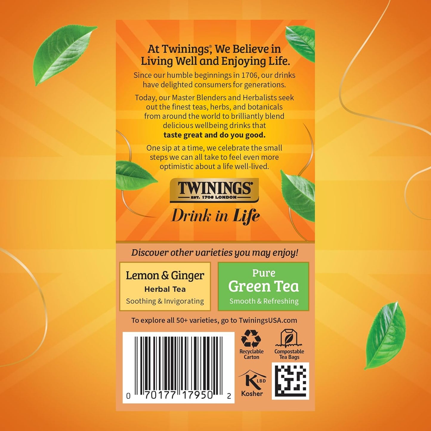 Twinings Herbal Tea - Orange & Cinnamon Spice, Naturally Caffeine-Free, 20 Individually Wrapped Bags