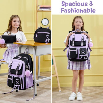 Fimibuke Girls' Backpack Set - 3 PCS Waterproof Design with Lunch Box & Pencil Case | Perfect for School & Travel