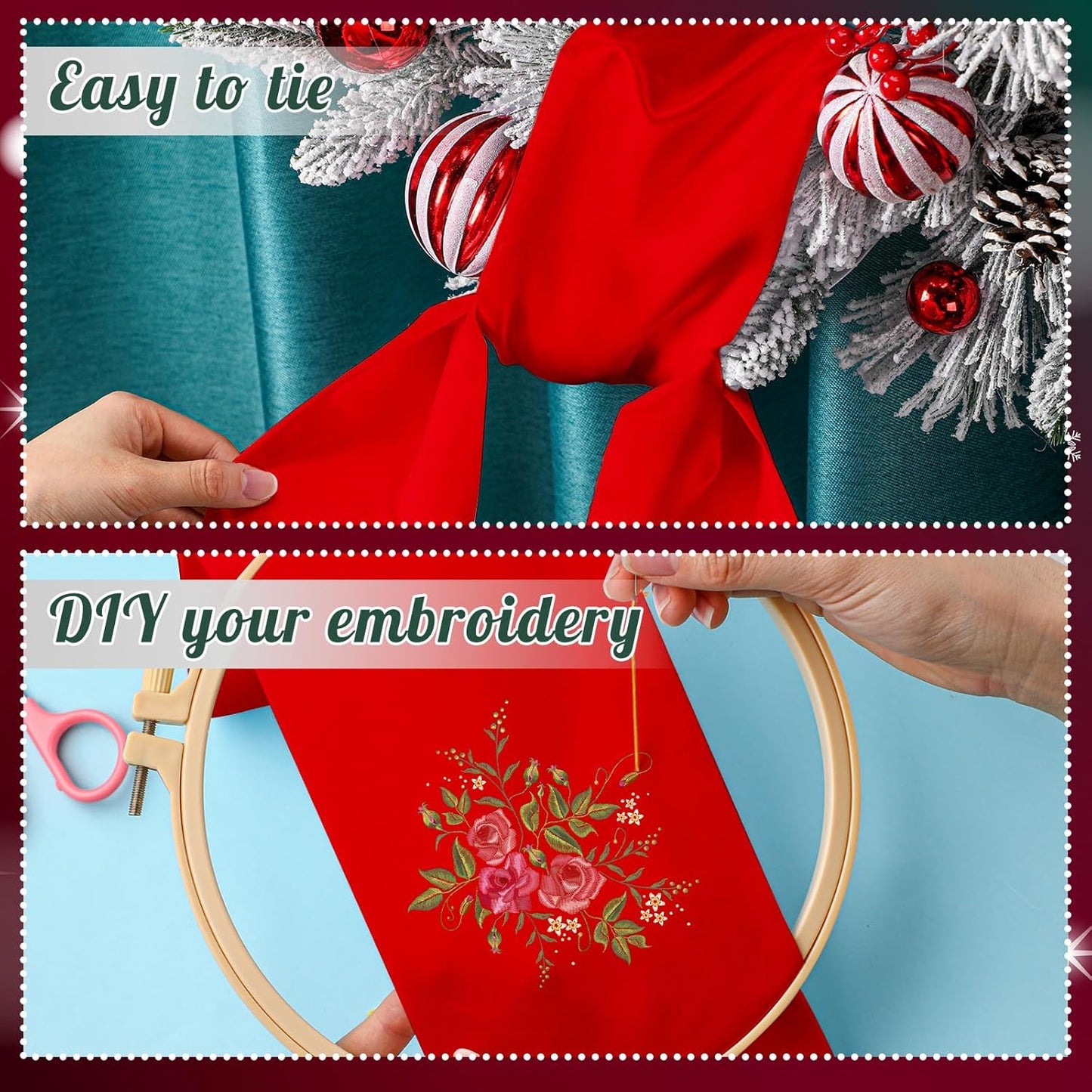 VitalCozy Wreath Sash - Embroidered Monogram Satin Ribbon for Front Door | 4.5'' X 56'', Red