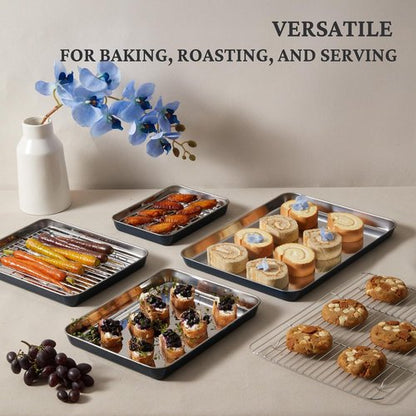 BRONYPRO Stainless Steel Baking Sheet Set - Non-Toxic Cookie Sheets with Wire Racks | 9/12/16 Inch, Navy