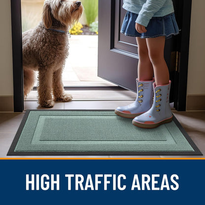 OLANLY Waterproof All-Season Front Door Mat - Sturdy Natural Rubber, Low Profile, Easy Clean | 47x32, Grayish Green