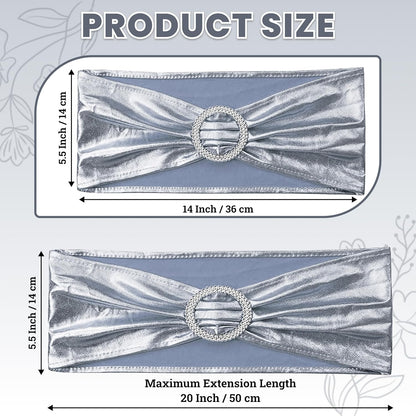 MDS Spandex Foil Chair Sashes - Universal Fit Elastic Stretch Bands with Buckle for Weddings | Metallic Silver, Pack of 150
