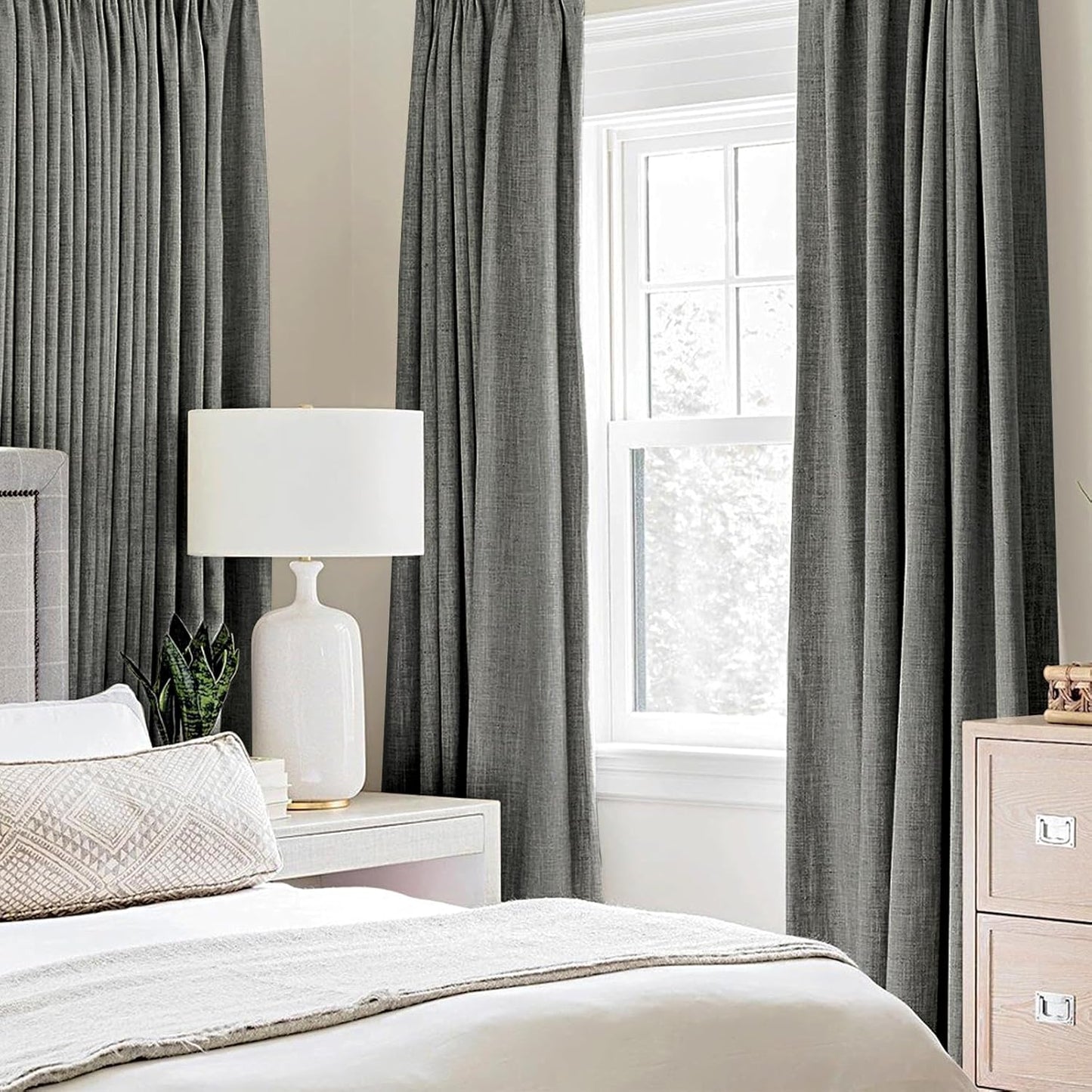 MIULEE Dark Grey Linen Texture Curtains - 2 Pack Blackout Grommet 52x108 Inch | Classic Room Darkening Design