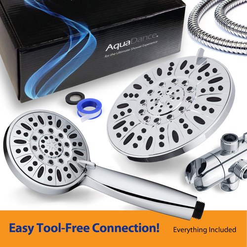 AquaDance 7" Premium High Pressure 3-Way Rainfall Combo for The Best of Both Worlds - Enjoy Luxurious Rain Showerhead and 6-Setting Hand Held Shower Separately or Together - Chrome Finish - 3328