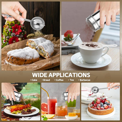Skiennix Powdered Sugar Shaker Set - Stainless Steel Duster with 16 Coffee Stencils for Baking & Coffee