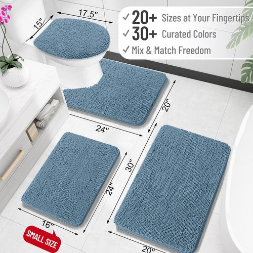 OLANLY Bathroom Rugs 70x46, Extra Soft Absorbent Chenille Bath Rugs, Rubber Backing Quick Dry, Machine Washable Bath Mats for Bathroom Floor, Tub and Shower, Home Decor Accessories, Airy Blue