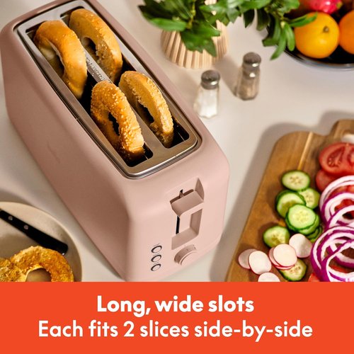 Bella 4-Slice Slim Toaster - 10” Long Slot with 6 Shade Settings & Auto Shutoff | Blossom Color