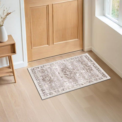 Boho Bathroom Rugs - Washable Non-Slip Soft Low Pile Area Rug for Entryway, Kitchen, and Indoor Spaces - Modern Farmhouse Design, Perfect for Boho Décor (2x3 Beige/Latte)