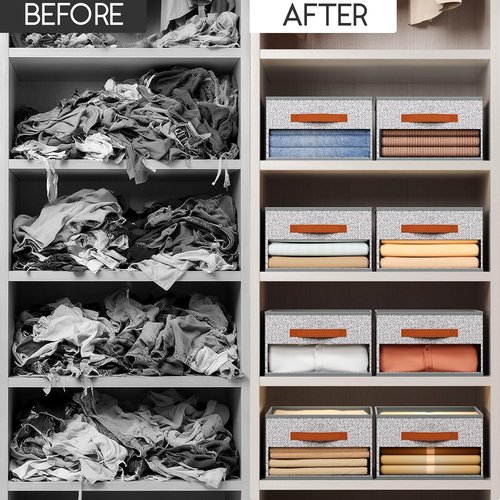 Homsorout Drawer Organizers - 6 Pack Foldable Pants Storage with Clear Window & Handles | Light Gray Fabric Closet Organizer for Clothes, Jeans, & More