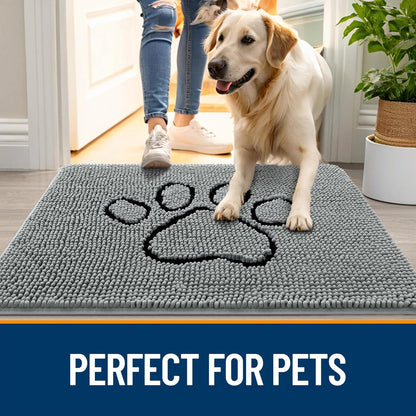 OLANLY Dog Door Mat - Absorbent Non-Slip Mud Mat for Paws | 47x32 Inches, Grey, Quick Dry Chenille